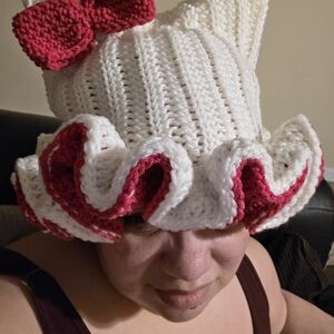 Crochet White and Pink Hat with Bow